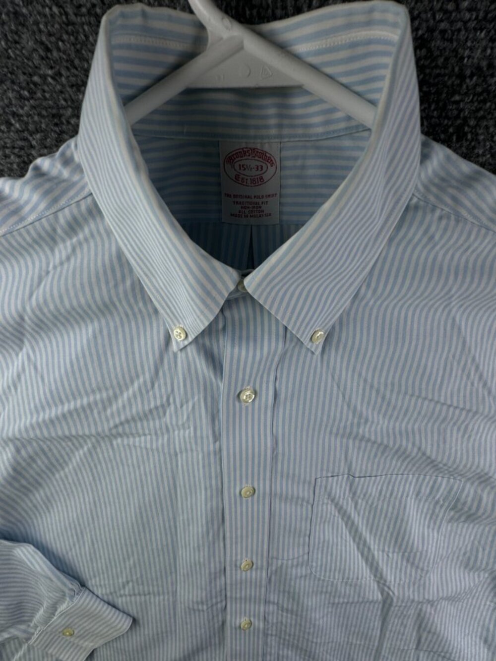 Brooks Brothers 15.5 33 Traditional Fit Striped Blue Button Up Shirt Long Sleeve